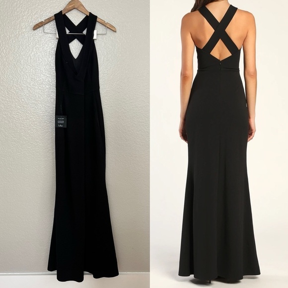NWOT Keep You Enchanted Black Cutout Halter Mermaid Maxi Dress - Picture 3 of 9